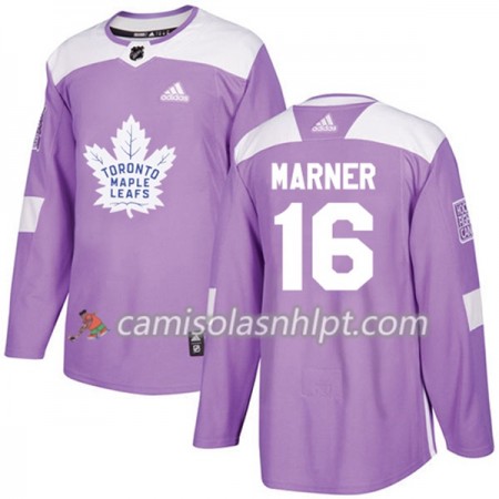 Camisola Toronto Maple Leafs Mitchell Marner 16 Adidas 2017-2018 Roxo Fights Cancer Practice Authentic - Homem